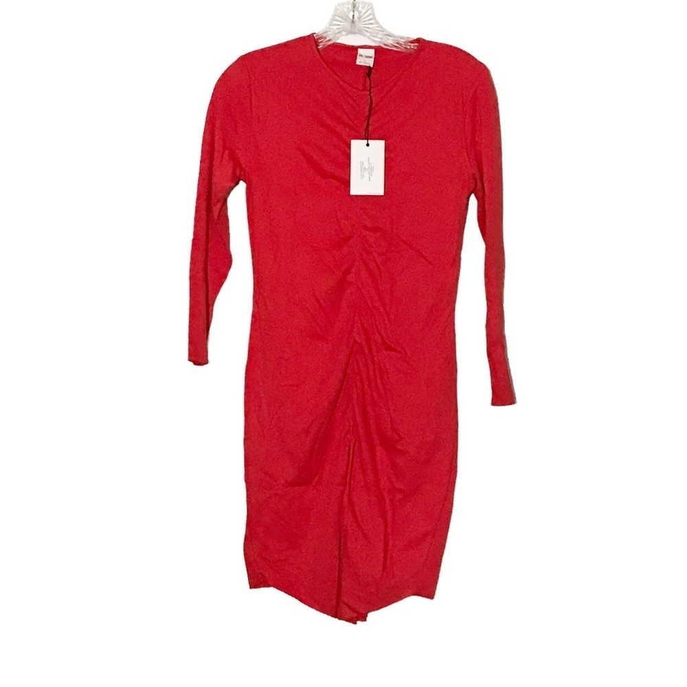 Re/Done ruched long sleeve dress in red Size S nwt